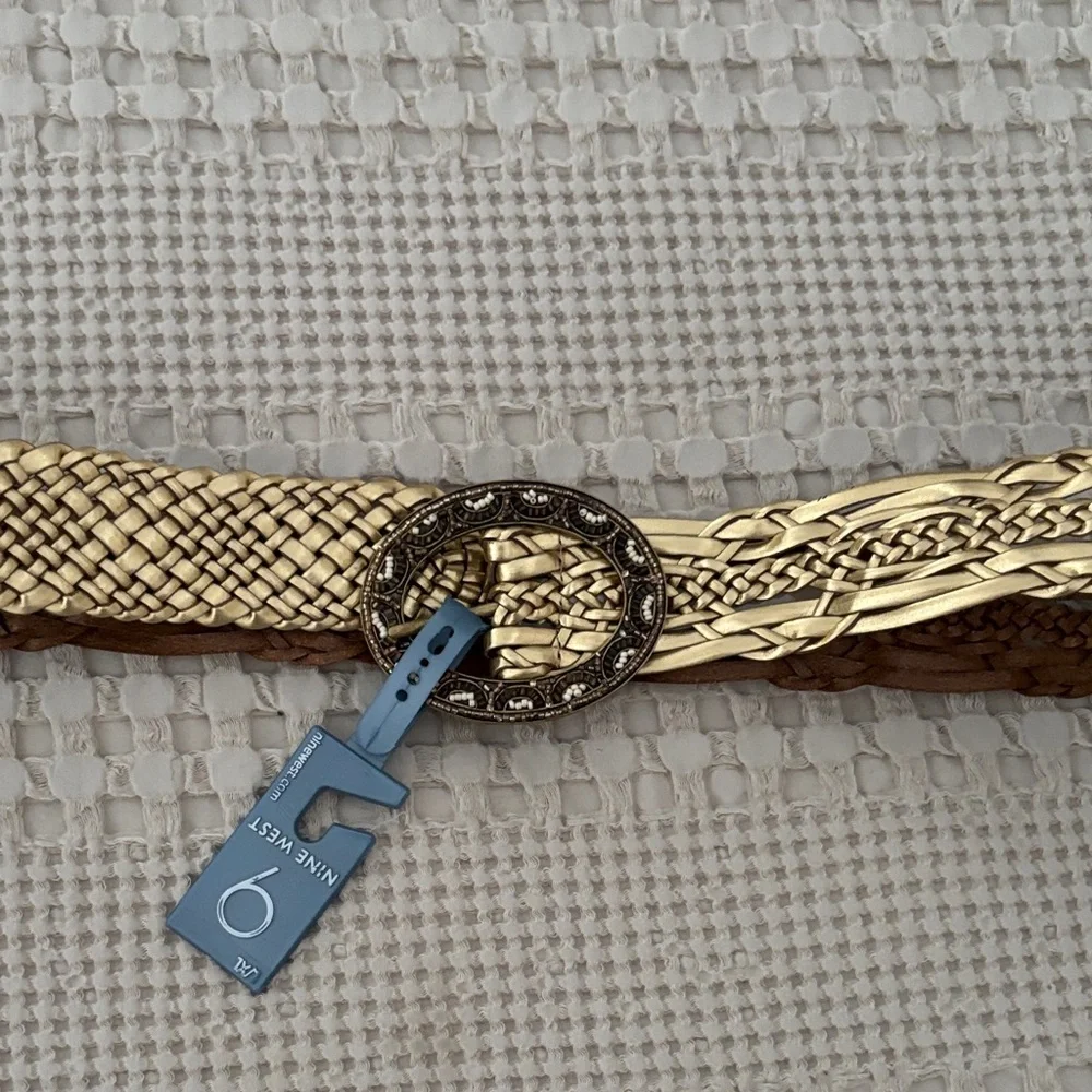NWT Nine West Gold Tone Metallic Woven Belt with Decorative Buckle Size L/XL - Picture 5 of 16